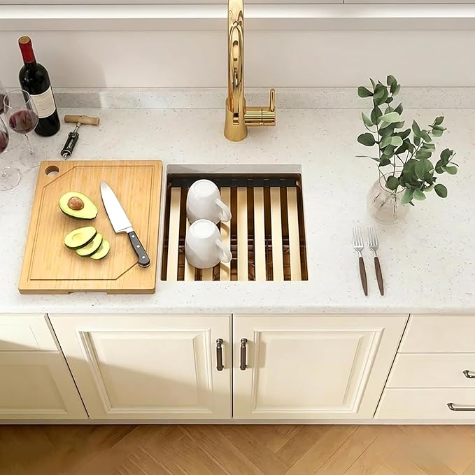 Gold Bar Sink 13 x 15 Inch, Gold Undermount Kitchen Sinks,16 Gauge SUS304 Stainless Steel All in One Workstation Sinks with Accessories,13" x 15" x 10" Small Kitchen Sink For Wet Bar and RV