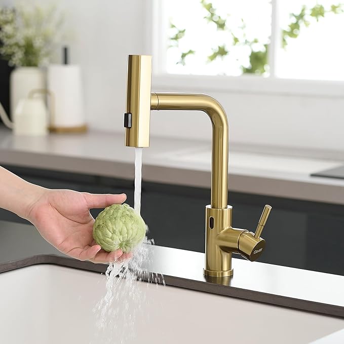 GIMILI Gold Touchless Kitchen Faucet with Pull Down Sprayer, 15” Hight Single Hole Handle Kitchen Sink Faucets