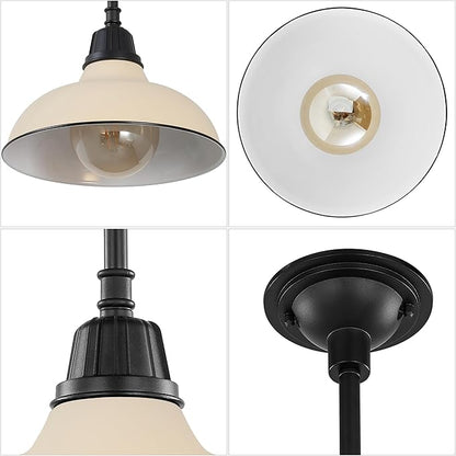 JONATHAN Y 12.25" Matte Almond 1-Light Farmhouse Indoor/Outdoor LED Pendant Iron Hanging Light, and Black Metal Shade, Rustic Ceiling Lamp for Kitchen Island, LED Bulb Included (JYL7611J)