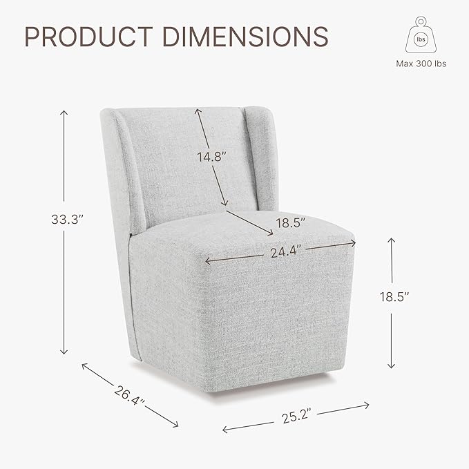 KISLOT Upholstered Dining Chairs Set of 1 with Casters, Wingback Modern Side Armless Deskchair with Rollers for Diningroom Bedroom Livingroom Reading Room, Pale Gray Fabric