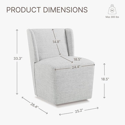 KISLOT Upholstered Dining Chairs Set of 4 with Casters, Wingback Modern Side Armless Deskchair with Rollers for Diningroom Bedroom Livingroom Reading Room, Pale Gray Fabric