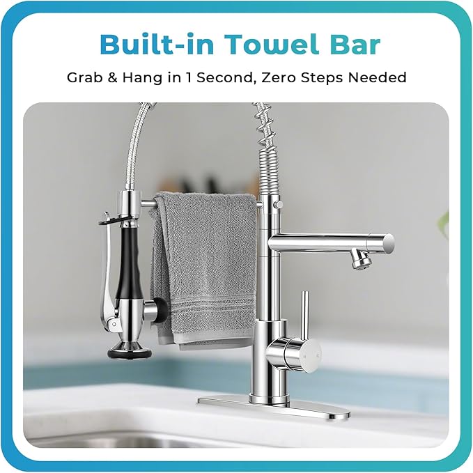 Kitchen Faucet with Pull Down Sprayer - Chrome Single Handle Commercial Kitchen Faucets, 2-Spout Stainless Steel Spring Pull Out Kitchen Sink Faucet 1/3 Hole with Deck Plate