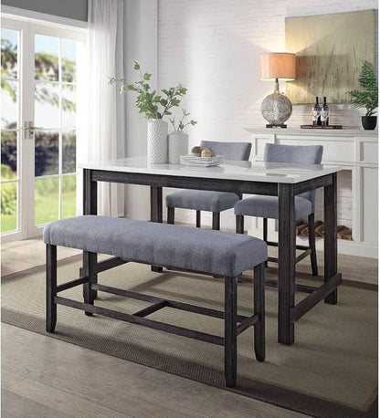 Counter Height Dining Chair with Wooden Footrest and Padded Fabric Seat for Kitchen Island Use