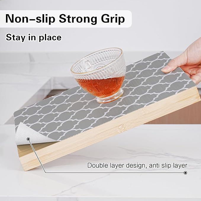Drawer and Shelf Liner for Kitchen Cabinet,Non-Adhesive Cabinet Liner 12in x 10FT,Waterproof Shelf Paper Non-Slip Mats Cupboard Liners Contact Protect Dresser/Shelves/Table-Grey Lantern
