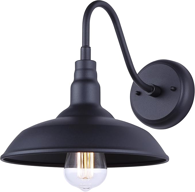 Canarm Hattie 1-Light Outdoor Barn Light, 10-Inch Black Wall Mounted Gooseneck Outdoor Lighting, Wet-Rated for Porch, Garage and Entryway