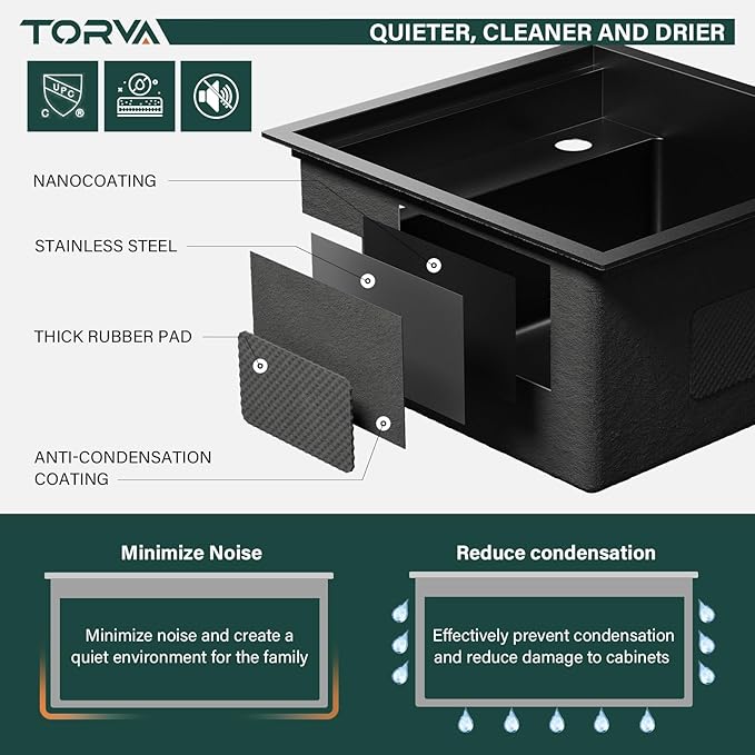 TORVA RV Kitchen Sink, 16 x 17 x 9 Inch Undermount Bar Sink 16 Gauge Stainless Steel Single Bowl Workstation Sink with Faucet Cutting Board, Dark Grey