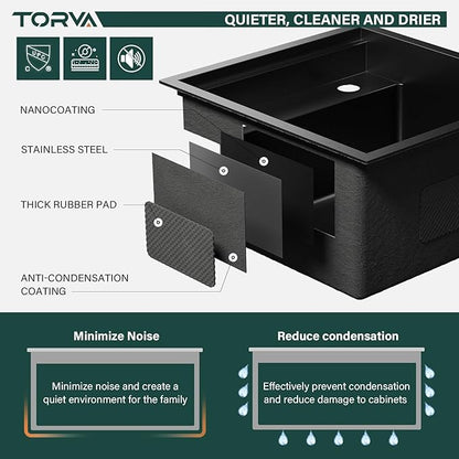 TORVA RV Kitchen Sink, 16 x 17 x 9 Inch Undermount Bar Sink 16 Gauge Stainless Steel Single Bowl Workstation Sink with Faucet Cutting Board, Dark Grey