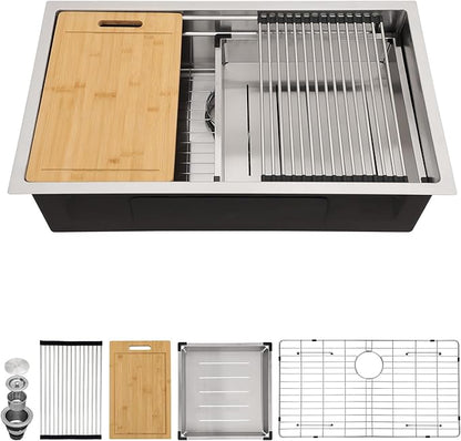 33 Kitchen Sink Stainless Steel - Sarlai 33 x 19 Inch Undermount Kitchen Sink Dual - Tier Ledges Workstation 16 Gauge Stainless Steel Under Counter Rectangular Deep Single Bowl Kitchen Sinks Basin