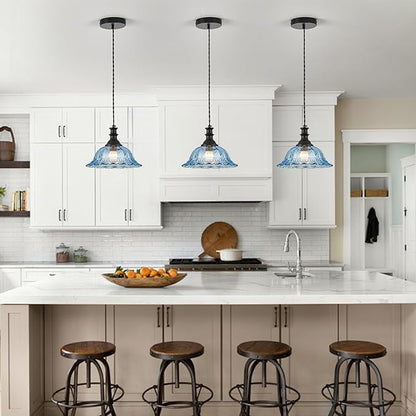 HDDFL Blue Glass Pendant Lights Modern Pendant Lighting Fixtures 11.8 in Hanging Lamp for Kitchen Island Bedroom Dining Room Coffee Shop Hallway Hotel Living Room