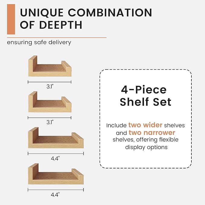 FLYJOE Floating Picture Ledge Shelves for Wall Set of 4, 56 Inch Wall Shelves with Lip Long Large Nursery Book Shelf for Toys Storage Kids Bookshelf Wall Mounted Living Room Bedroom Decor Frames