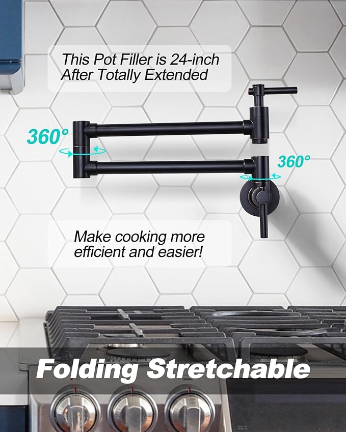 Pot Filler Faucet Wall Mount Brass Faucets Kitchen Double Handle Oil Rubbed Bronze Folding Kitchen Faucet Stretchable Double Joint Swing Arm Copper Single Hole Faucet