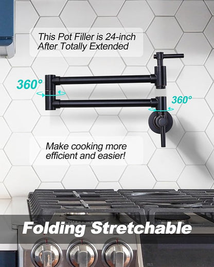 Pot Filler Faucet Wall Mount Brass Faucets Kitchen Double Handle Oil Rubbed Bronze Folding Kitchen Faucet Stretchable Double Joint Swing Arm Copper Single Hole Faucet