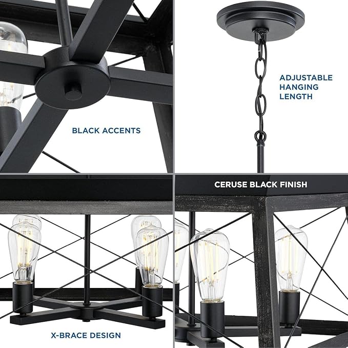Progress Lighting 4 Light Chandelier, Rustic Farmhouse Style Modern Hanging Light Fixture for Kitchen and Dining Room, Briarwood Collection, Textured Black