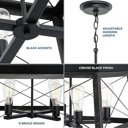 Progress Lighting 4 Light Chandelier, Rustic Farmhouse Style Modern Hanging Light Fixture for Kitchen and Dining Room, Briarwood Collection, Textured Black