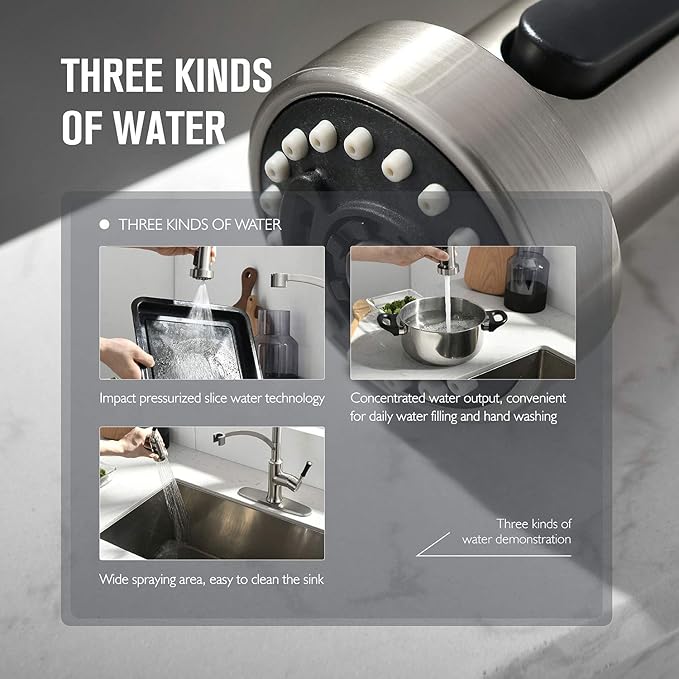 Kitchen Faucet with Pull Down Sprayer, Single Handle Brushed Nickel High Arc Commercial Farmhouse Kitchen Sink Faucet with Deck Plate