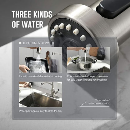 Kitchen Faucet with Pull Down Sprayer, Single Handle Brushed Nickel High Arc Commercial Farmhouse Kitchen Sink Faucet with Deck Plate