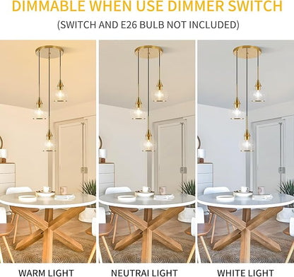 3-Light Island Light for Kitchen, Gold Kitchen Island Hanging Pendant Light, Brushed Gold Dining Room Light Fixture Over Table with Clear Round Glass Shades