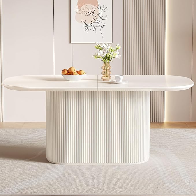 70" Rectangular Dining Table for 4-6 People, Modern Kitchen Dining Room Table, Cream White Wood Dining Table Furniture, Mid Century Large Table for Apartment Home Living Room