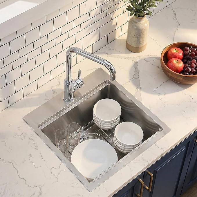 18x18 Inch Drop In Bar Sinks, Stainless Steel Top Mount Single Bowl Kitchen Prep Sink Wet Bar Laundry Outdoor RV Patio Sink with Cutting Board