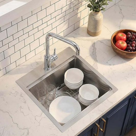 18x18 Inch Drop In Bar Sinks, Stainless Steel Top Mount Single Bowl Kitchen Prep Sink Wet Bar Laundry Outdoor RV Patio Sink with Cutting Board