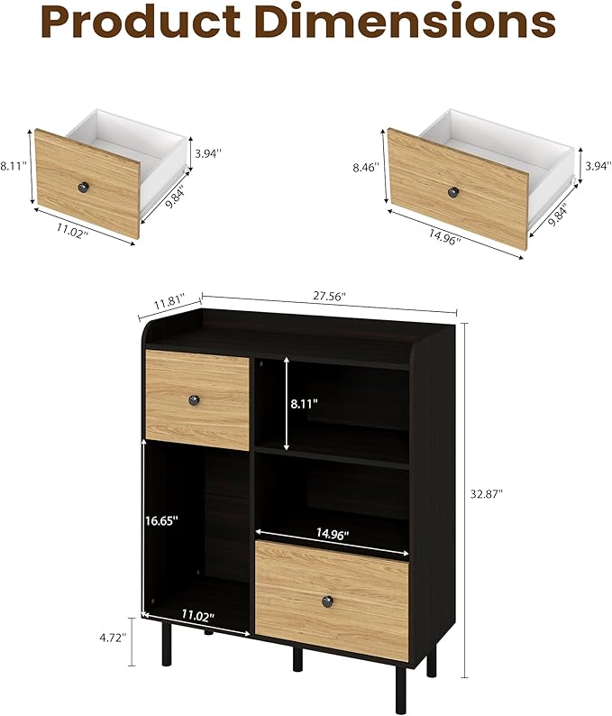 Manora Narrow Small Coffee Bar Cabinet with Drawers, Wooden Mini Sideboard Buffet Cabinet with Storage, Compact Kitchen Island & Corner Island for Kitchen, Dining Room, Coffee Station, Black