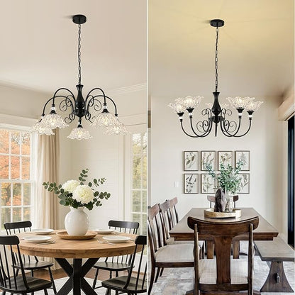 5-Light Chandeliers in Matte Black Finish with Crystal Glass Shades, Farmhouse Chandelier Light for Dining Room,Hallway,Kitchen