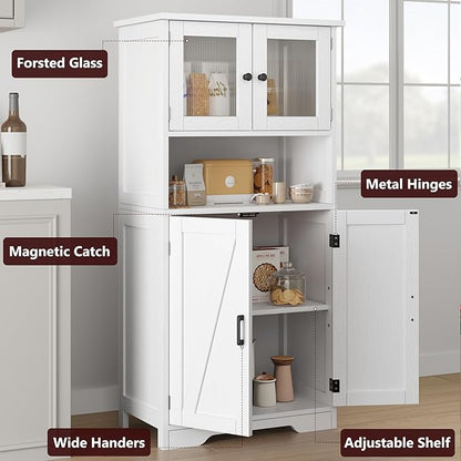 GAOMON Kitchen Pantry Storage Cabinet with Doors and Shelves, 50.4" Freestanding Pantry Cabinets, Wooden Cupboard, Large Floor Cabinet for Bathroom, Kitchen, Dining Room, Living Room, White