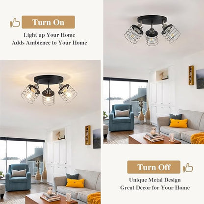 Brushed Nickel Kitchen Light Fixture Ceiling Mount, Semi Flush Mount Ceiling Light, Multi-Directional Track Ceiling Lighting for Kitchen Farmhouse Hallway Dining Room Entryway (Black & Brushed Nickel)