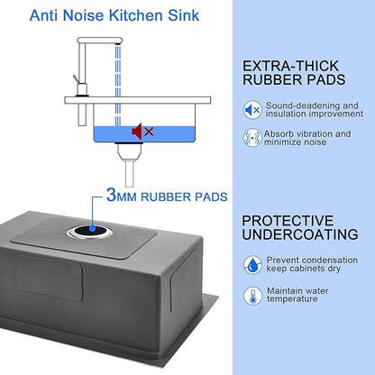 MENATT 25 x 18 Inch Drop in Workstation Kitchen Sink, 25 Inch Single Bowl Handmade Topmount Kitchen Sink, 18 Gauge Stainless Steel 9'' Deep Kitchen Workstation Sink with Cutting Board& Strainer