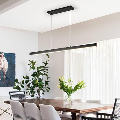 LED Linear Pendant Light Fixtures, 47'' Black Dimmable Island Light with Remote, 3000k-6000K Adjustable Color Temperature, Aluminum Chandelier Lamp Fixture for Kitchen, Dining Room, study room