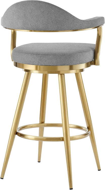 Armen Living Justin Modern Farmhouse 30" Seat Height Swivel Bar Stool with Anchor Gray Fabric and Gold Brushed Stainless Steel Legs for Kitchen Island Counter
