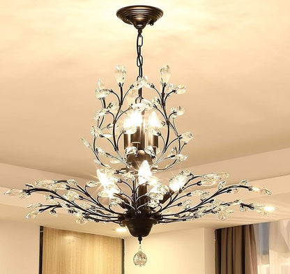 Ganeed Crystal Chandeliers,Vintage 8 Lights Pendant Light,K9 Clear Crystal Chandelier Lighting Fixtures,Ceiling Light for Living Room Bedroom Restaurant Porch Hallway (Black)