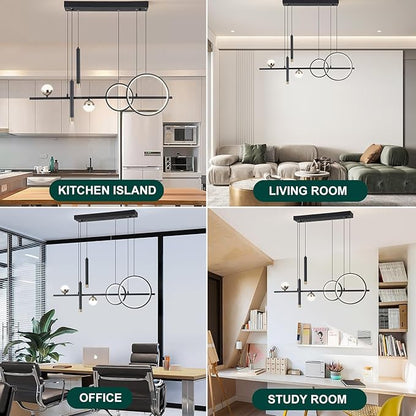ORANOOR LED Modern Chandeliers for Dining Room, Dimmable Black Gold Chandelier Kitchen Pendant Lighting Over Island, Linear Ring Globe Pendant Light Fixtures Dining Room Lights Ceiling Hanging