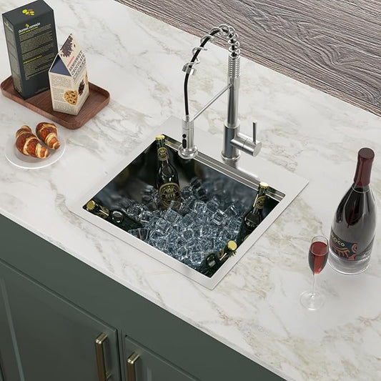 Logmey 18" Square Drop in Bar Sink,16 Gauge Heavy Duty Stainless Steel 18x18x9 Workstation Sink with Anti-Condensation & Noise Reduction for Kitchen Prep,RV,Wet Bar & Outdoor