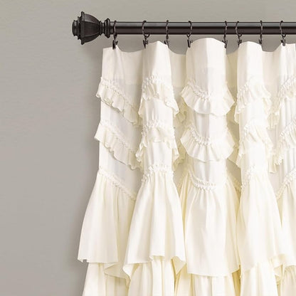 Lush Decor Kemmy Light Filtering Window Curtain Panel Single 52" W x 84" L Ivory - Drapes - Ruffled Curtains for Bedroom - Cream Curtains - Coquette Decor