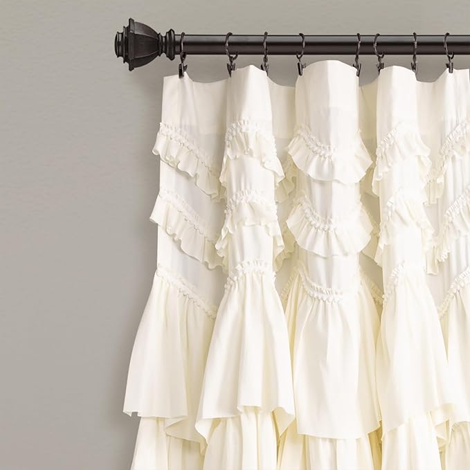 Lush Decor Kemmy Light Filtering Window Curtain Panel Single 52" W x 95" L Ivory - Drapes - Ruffled Curtains for Bedroom - Cream Curtains - Coquette Decor