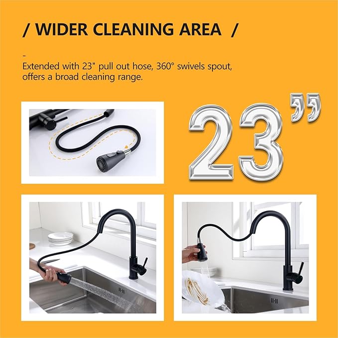 Hiqufet Black Kitchen Faucet with Pull Down Sprayer, Rv Kitchen Sink Faucets for Pot Filler, Farmhouse Camper Bar Sink Laundry Room, Fingerprint Resistant Single Hole Single Handle Stainless Steel