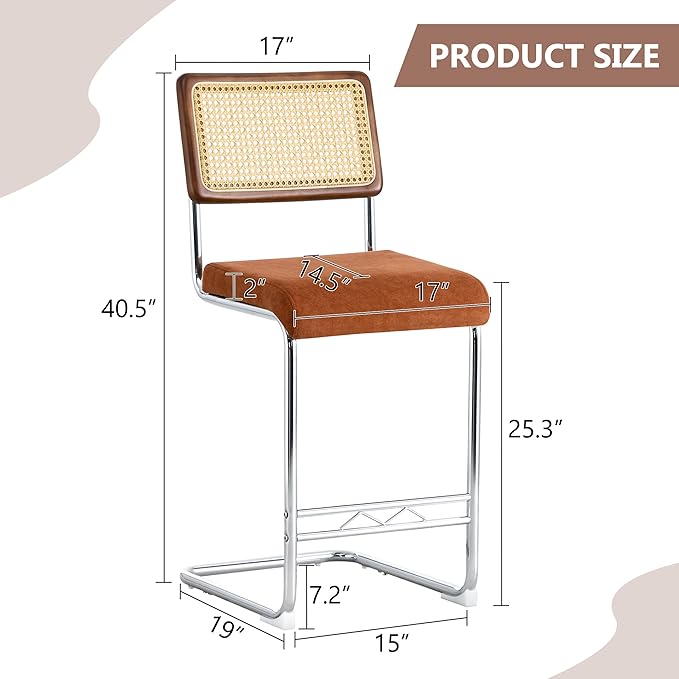 Counter Height Dining Set with Rattan Back Stools,Bar Table with 2 Drawers,Upholstered Kitchen Island Chairs,Chrome Cantilever Frame,Modern Furniture for Dining Room (Walnut Table,2 Coffee Chairs)