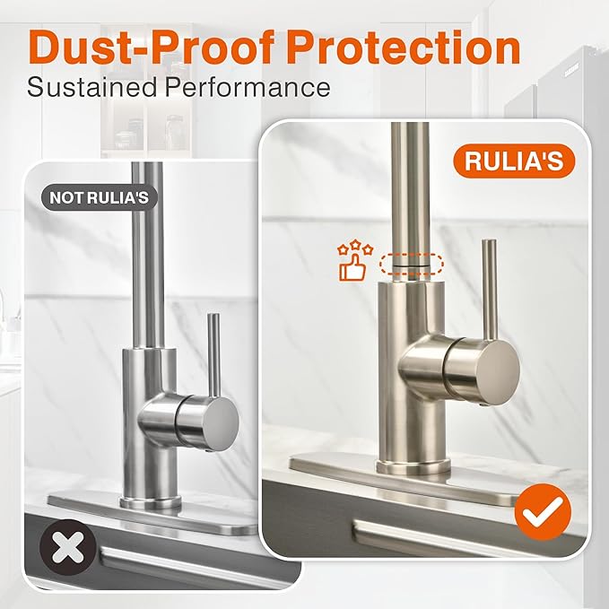 RULIA Kitchen Faucet, Kitchen Sink Faucet, Sink Faucet, Pull-Down Kitchen Faucets, Bar Kitchen Faucet, Brushed Nickel, Metal Spray Head, RB1018