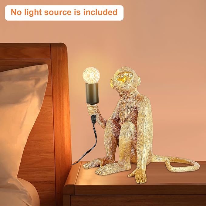 Monkey Table Light, Vintage Creative Animal Statue Desk Lamp for Home Decor, Living Room, Bedroom, Home Office, Kids Room, Resin Material-Gold
