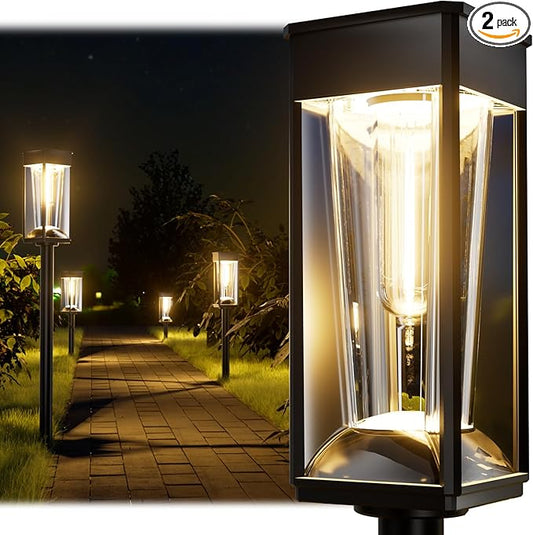 BITPOTT Solar Lights Outdoor, 2-in-1 Warm&Cool, 2 Pack Bright Solar Pathway Lights Waterproof IP65, Long Lasting Solar Path Light for Yard, Patio, Lawn, Garden, Landscape Decoration Lighting