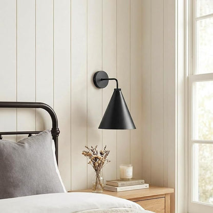 Vintage Modern Metal Conical Wall Sconce - Retro Black Wall Lamp, Decorative Inspired Cone Wall Mount Lighting Fixture for Bedroom, Living Room, Hallway(9.8“L x 9.8" W x 12.5" H Black)
