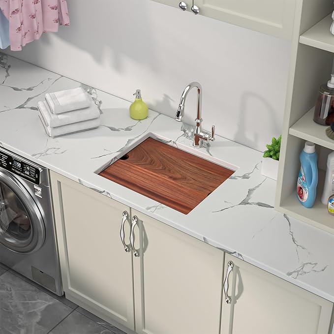 Sarlai 23 Inch Undermount Laundry Sink - 23x19 Inch Extra Deep Single Bowl Stainless Steel Utility Sink Workstation Basin