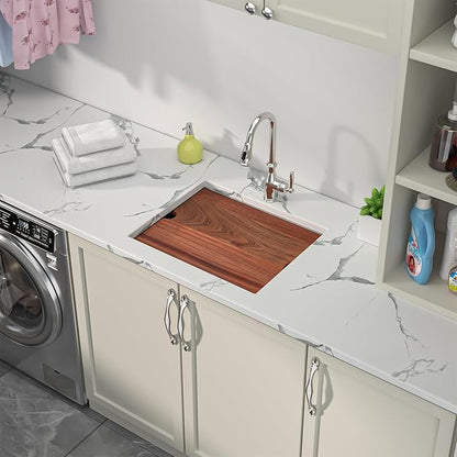 Sarlai 23 Inch Undermount Laundry Sink - 23x19 Inch Extra Deep Single Bowl Stainless Steel Utility Sink Workstation Basin