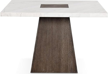 Furniture of America Rafferty Modern Solid Wood 54-inch Square Counter Height Dining Table with Genuine White Marble Tabletop and Tapered Pedestal Base, for Home Kitchen, Living Room, Dark Walnut