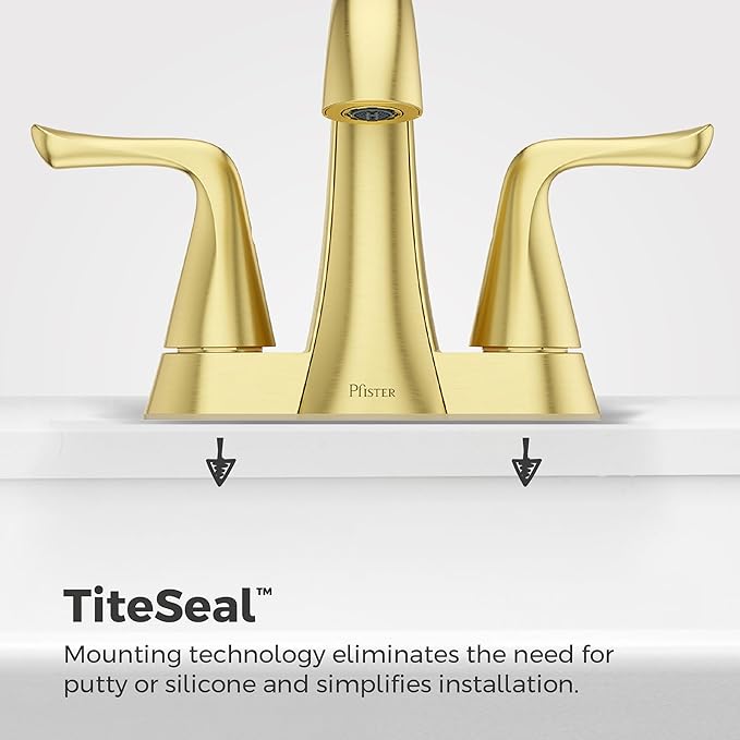 Pfister Willa Bathroom Sink Faucet 4 inch Centerset 2-Handle 3-Hole Vanity Faucet NSF Certified Brushed Gold Finish with Push & Seal Drain and TiteSeal Mounting Technology LF048MALBG