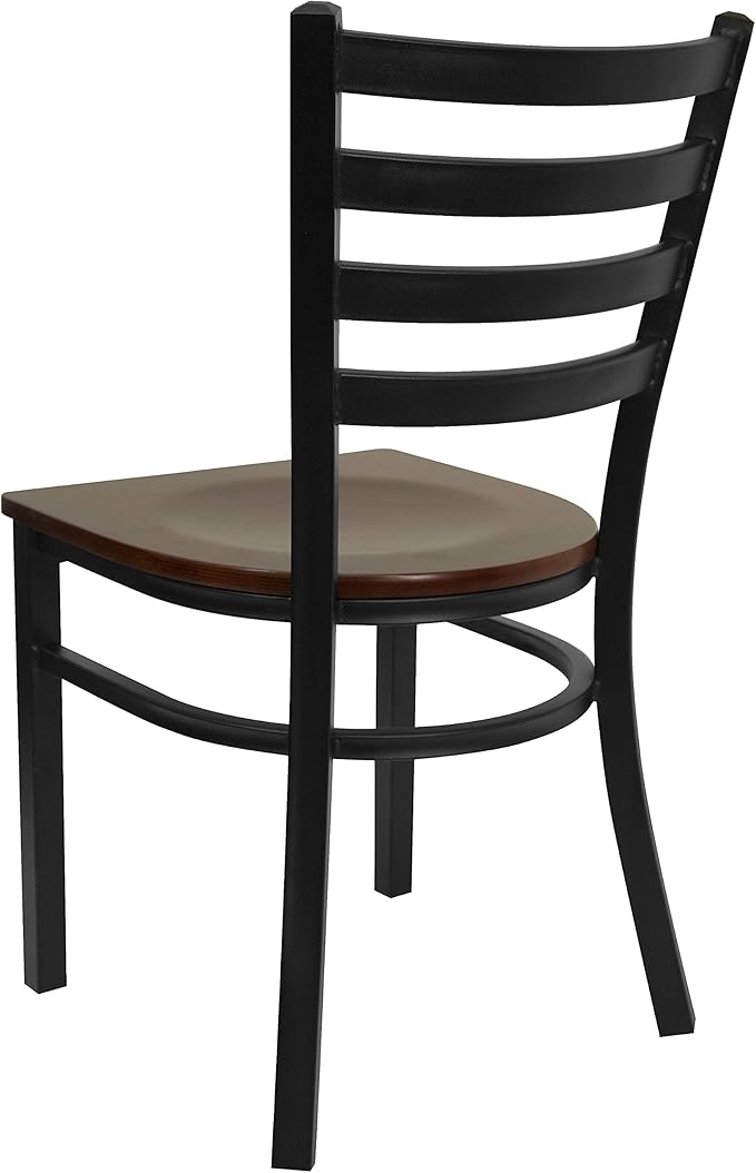 Flash Furniture HERCULES Series Black Ladder Back Metal Restaurant Chair - Mahogany Wood Seat