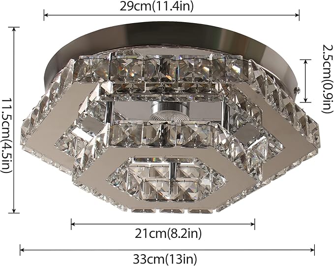 CXGLEAMING Modern LED Chandelier Flush Mount Ceiling Light Fixture Crystal Chandeliers for Living Room Bedroom Dining Kitchen (6500K Cool White)