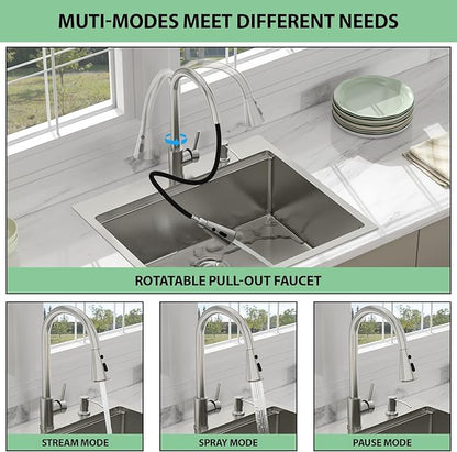 25 Drop In Kitchen Sink - Beslend 25x22 Kitchen Sink Drop In Workstation with Faucet, Stainless Steel Sinks and Soap Dispenser Topmount 16 Gauge Single Bowl Above Counter Dish Basin 9" Deep