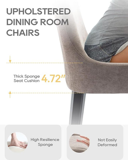 Dining Chairs Set of 6 – Extra Wide & Padded Fabric Dining Chairs with Solid Wood Legs, High-Density Foam Cushion, Mid-Back Modern Kitchen Chairs for Comfortable Everyday Use